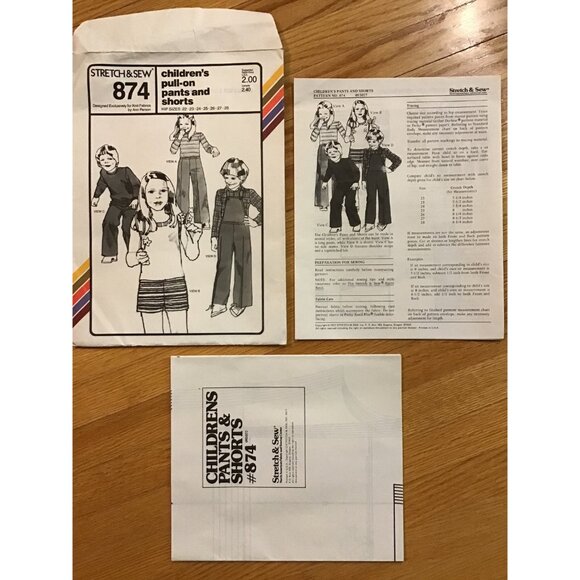 Childrens Pull On Pants and Shorts Pattern Stretch and Sew 874 UNCUT - Picture 5 of 6